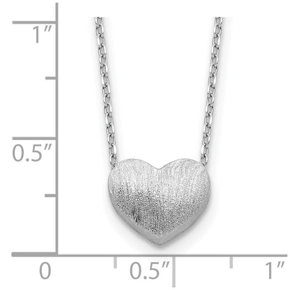 Sterling Silver Rho-Plated Brushed Heart 16.5in w/1in Ext Necklace