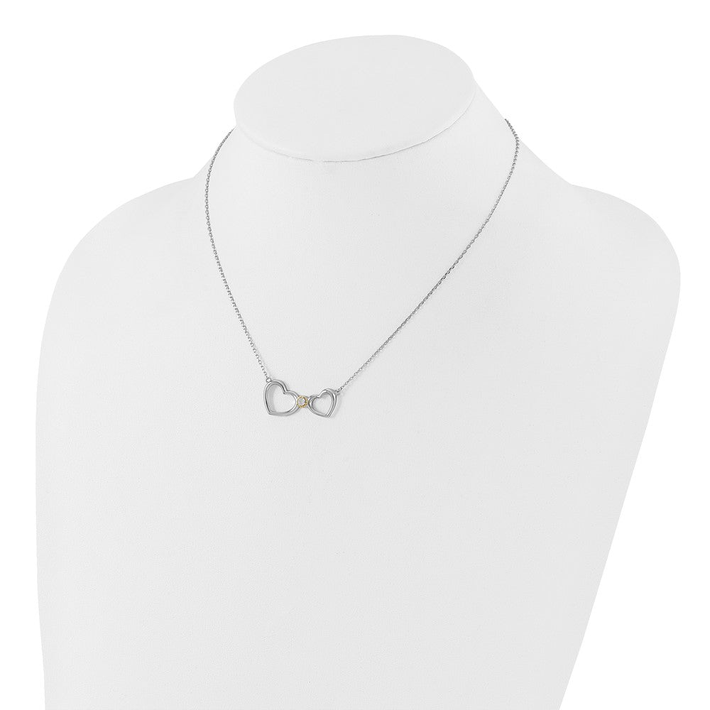 Sterling Silver w/Silver/14K Two-Tone Accent Rhodium Plated CZ Heart w/2in. Ext Necklace