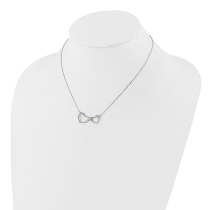 Sterling Silver w/Silver/14K Two-Tone Accent Rhodium Plated CZ Heart w/2in. Ext Necklace
