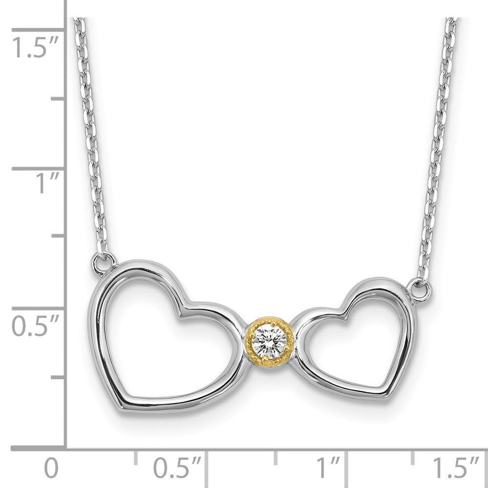 Sterling Silver w/Silver/14K Two-Tone Accent Rhodium Plated CZ Heart w/2in. Ext Necklace