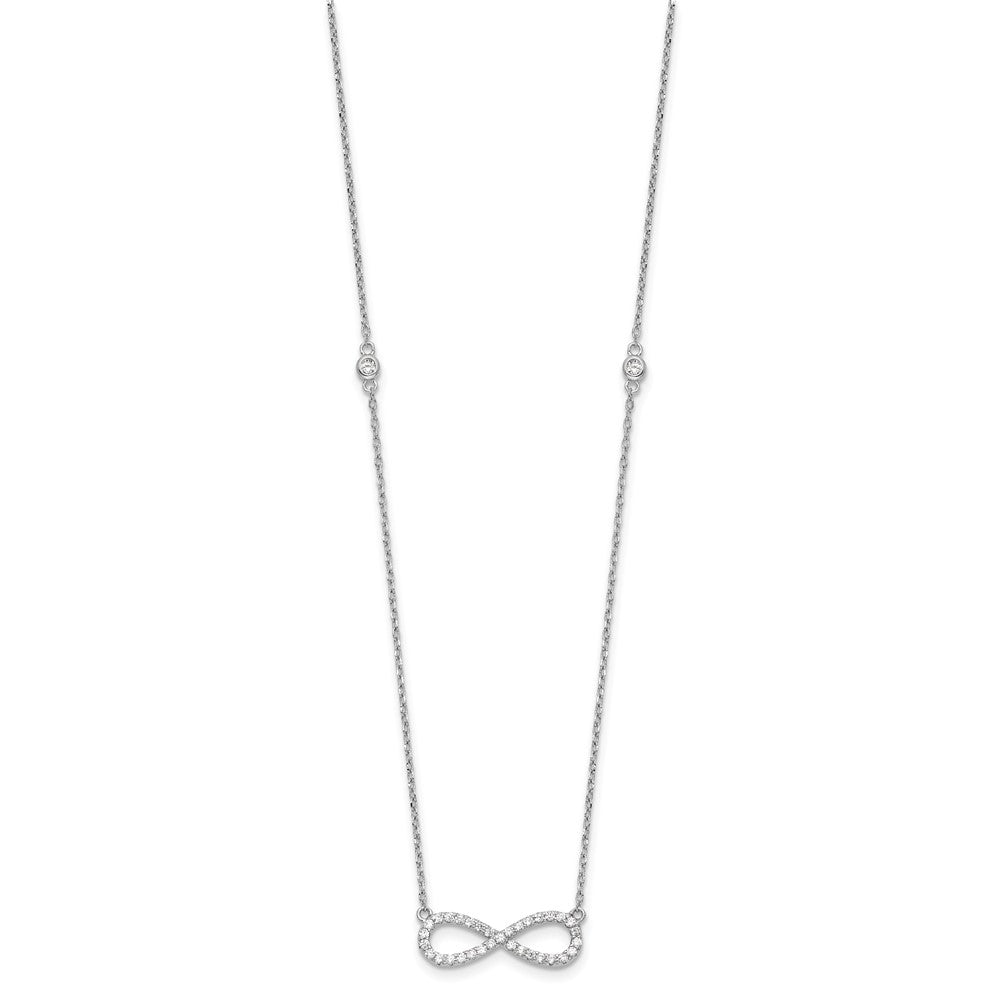 Sterling Silver Rhodium-Plated CZ Infinity Symbol 18in w/2in Ext. Necklace
