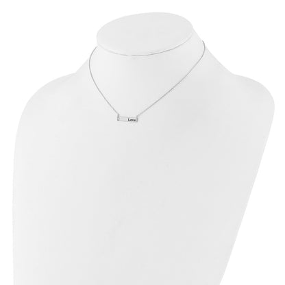 Sterling Silver Rhodium-Plated CZ Love Enamel Bar w/2in Ext Necklace
