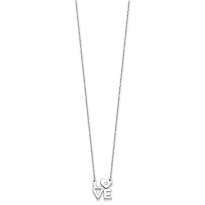 Sterling Silver Rhodium-Plated CZ Love 16in w/2in Ext. Necklace