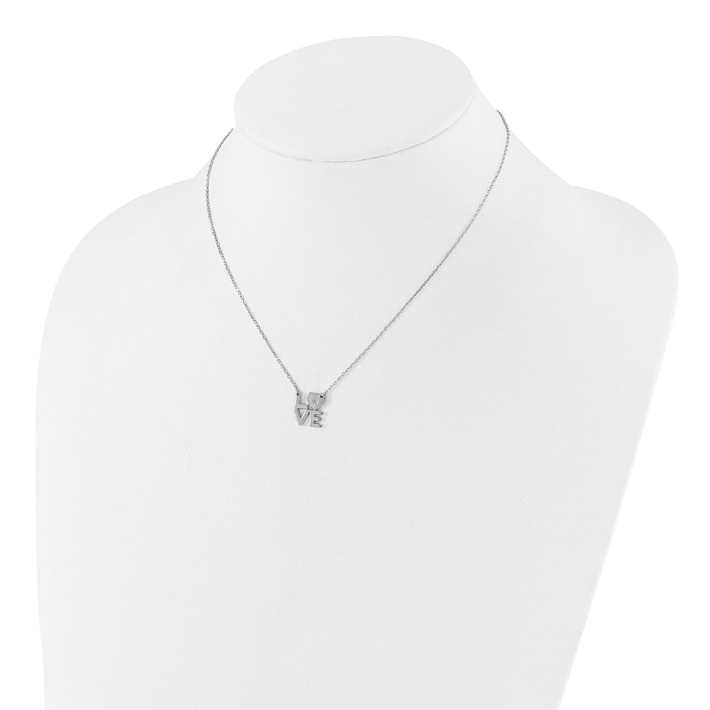 Sterling Silver Rhodium-Plated CZ Love 16in w/2in Ext. Necklace