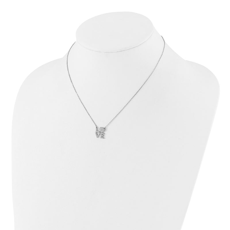 Sterling Silver Rhodium-Plated CZ Love 16in w/2in Ext. Necklace