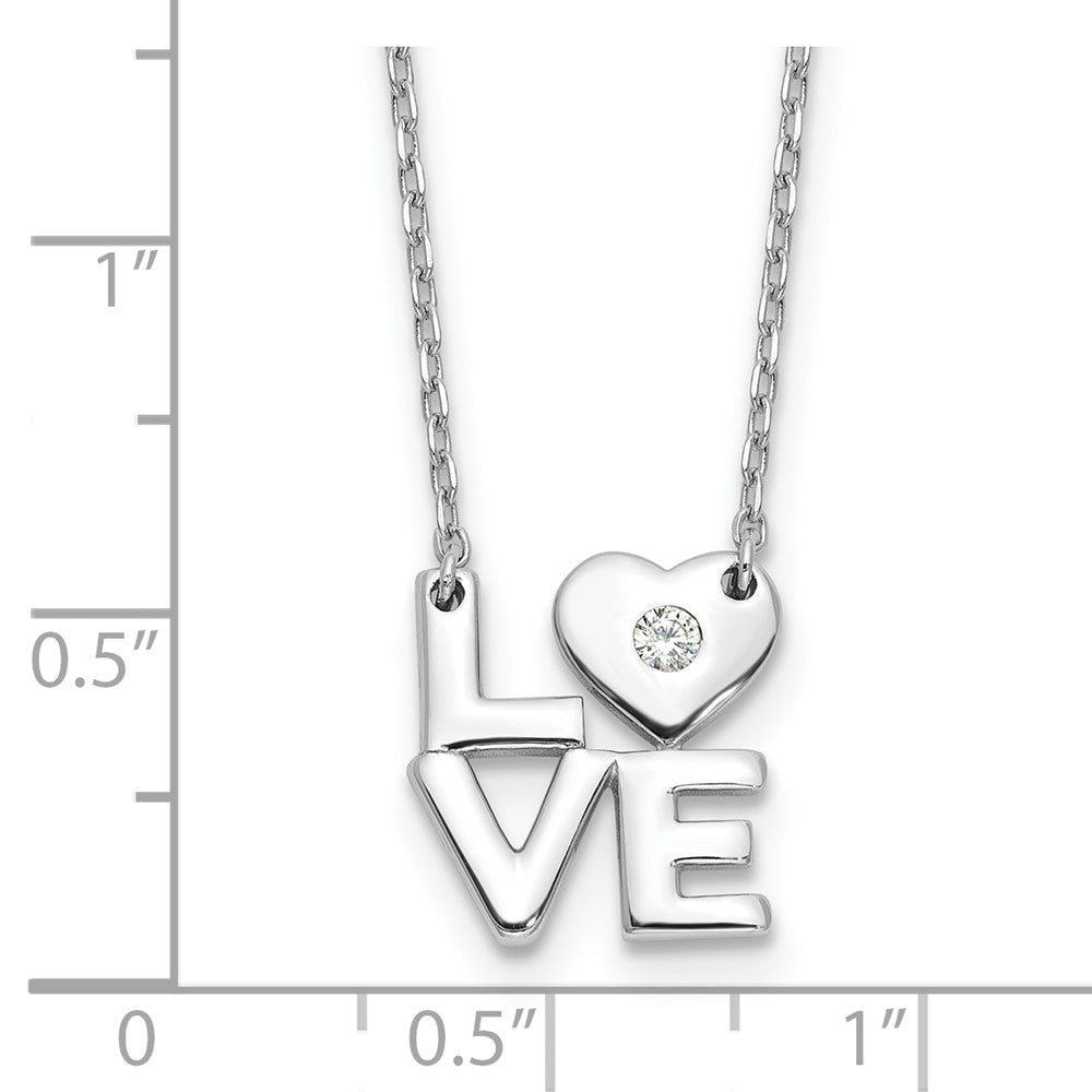 Sterling Silver Rhodium-Plated CZ Love 16in w/2in Ext. Necklace