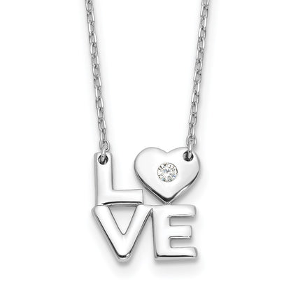 Sterling Silver Rhodium-Plated CZ Love 16in w/2in Ext. Necklace