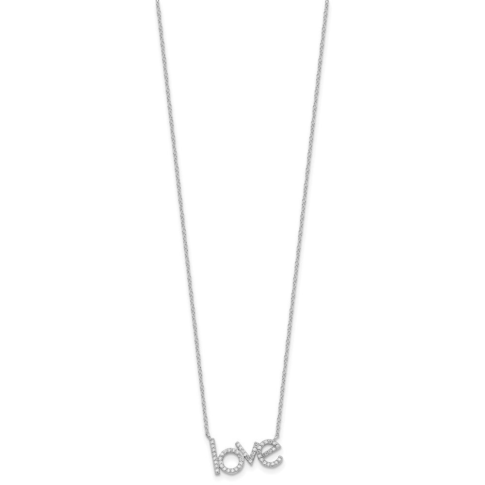 Sterling Silver Rhodium-Plated CZ Love 16in w/1.75in Ext Necklace