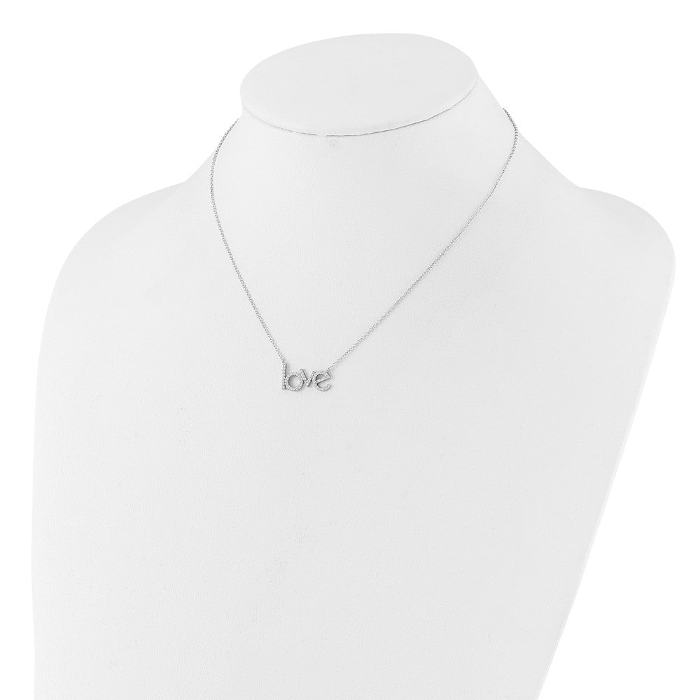 Sterling Silver Rhodium-Plated CZ Love 16in w/1.75in Ext Necklace