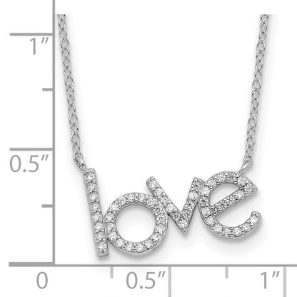 Sterling Silver Rhodium-Plated CZ Love 16in w/1.75in Ext Necklace