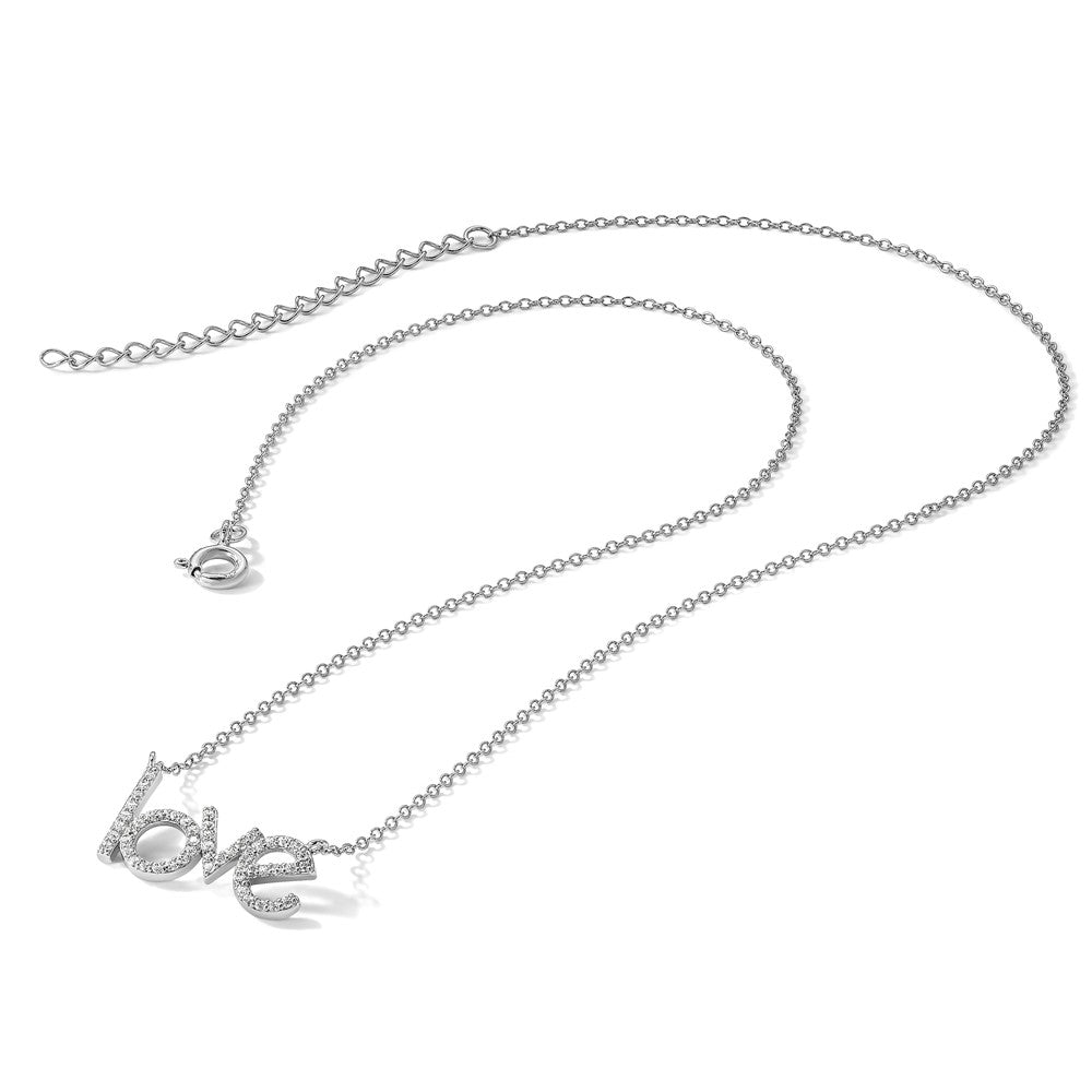 Sterling Silver Rhodium-Plated CZ Love 16in w/1.75in Ext Necklace
