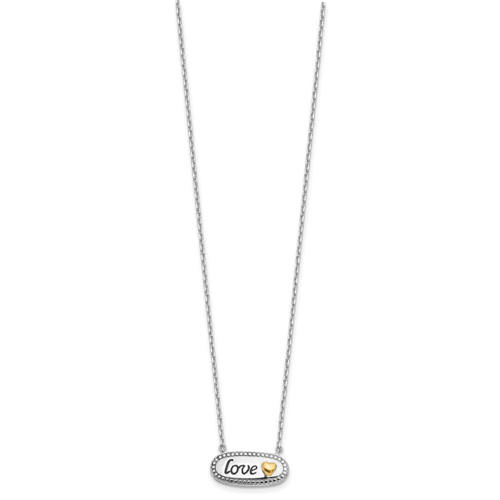 Sterling Silver w/Silver/14K Two-Tone Accent Rhodium Plated Enamel Love w/2in. Ext Necklace