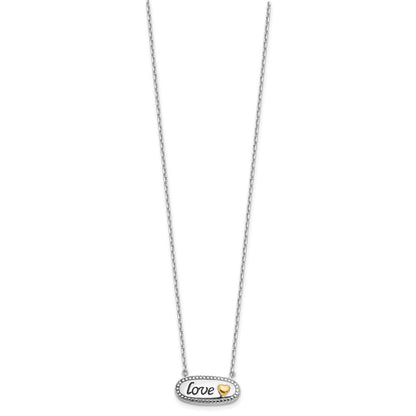 Sterling Silver w/Silver/14K Two-Tone Accent Rhodium Plated Enamel Love w/2in. Ext Necklace