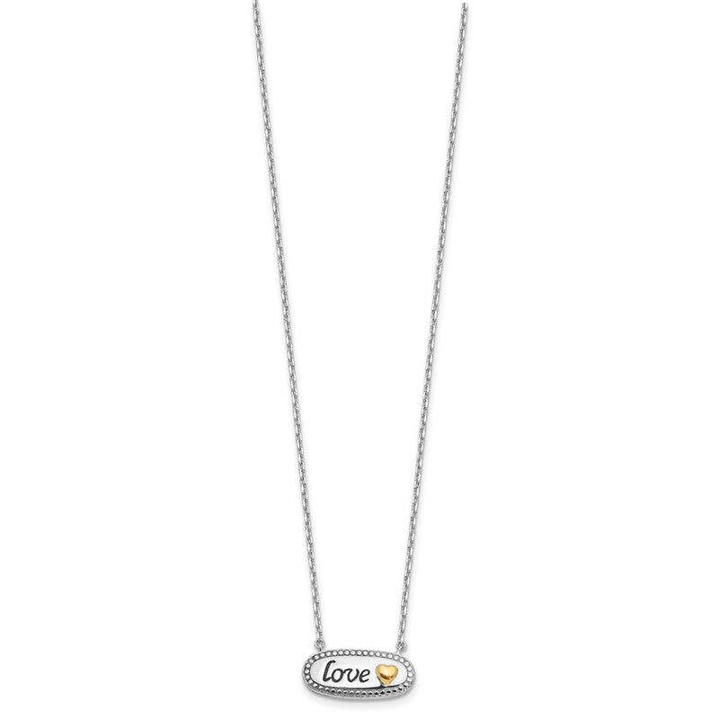 Sterling Silver w/Silver/14K Two-Tone Accent Rhodium Plated Enamel Love w/2in. Ext Necklace