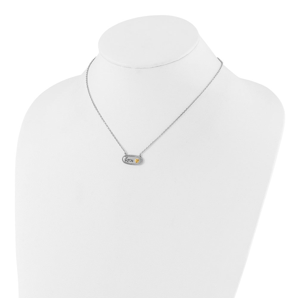 Sterling Silver w/Silver/14K Two-Tone Accent Rhodium Plated Enamel Love w/2in. Ext Necklace