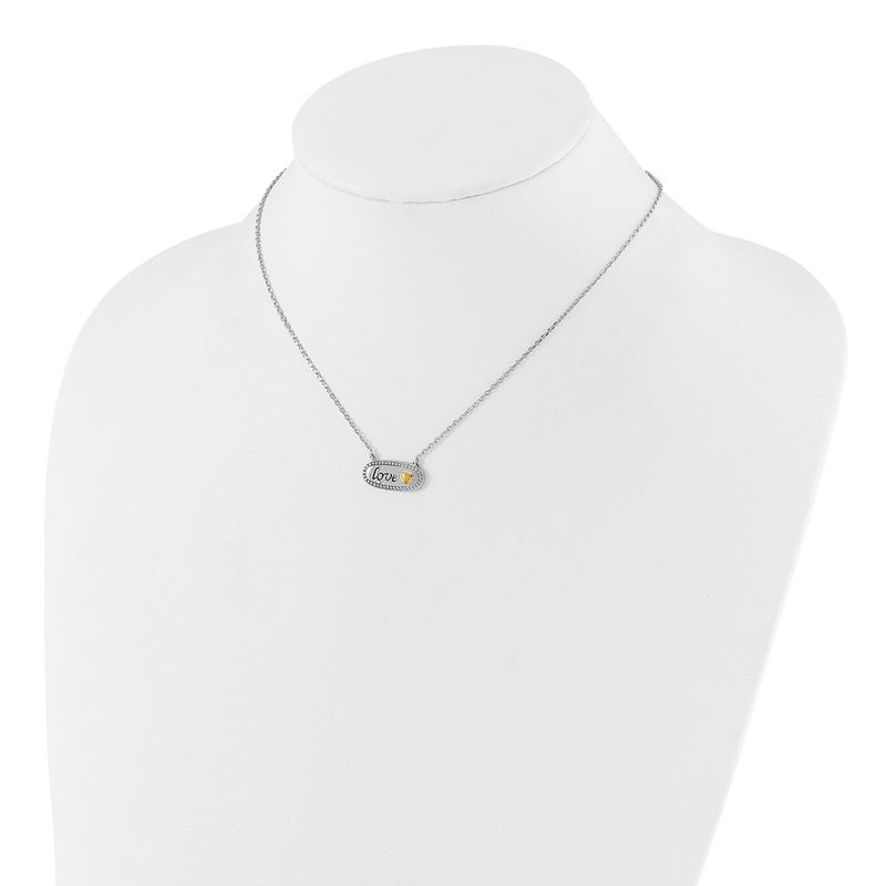 Sterling Silver w/Silver/14K Two-Tone Accent Rhodium Plated Enamel Love w/2in. Ext Necklace