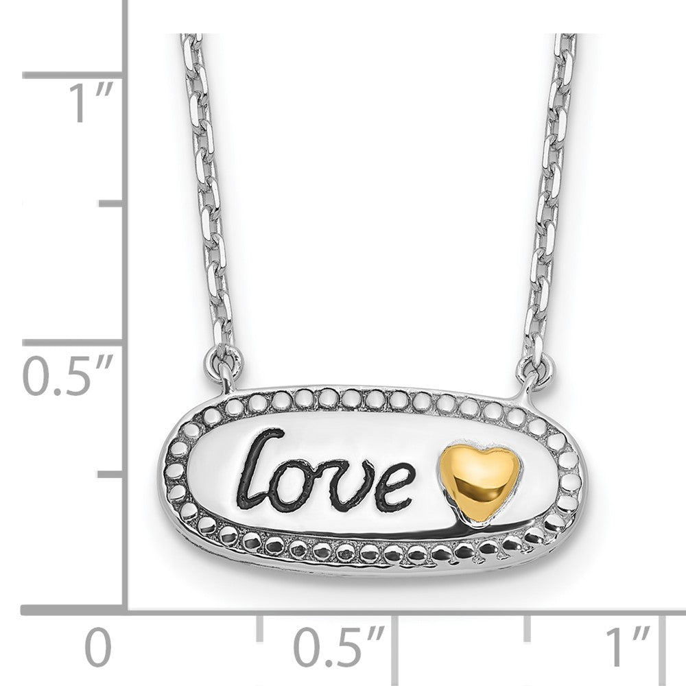 Sterling Silver w/Silver/14K Two-Tone Accent Rhodium Plated Enamel Love w/2in. Ext Necklace