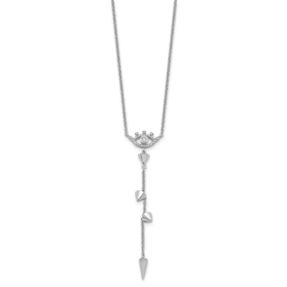 Fire Sterling Silver Rhodium-Plated Evil Eye CZ 18in w/2in Ext Necklac