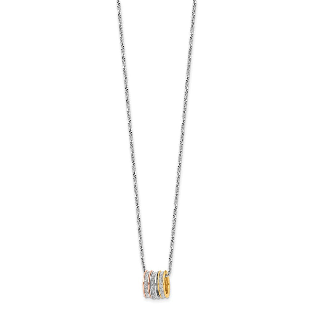 Sterling Silver Rhodium Plated Yell/rose-Tone Glitter Fabric w/2in Ext Necklace