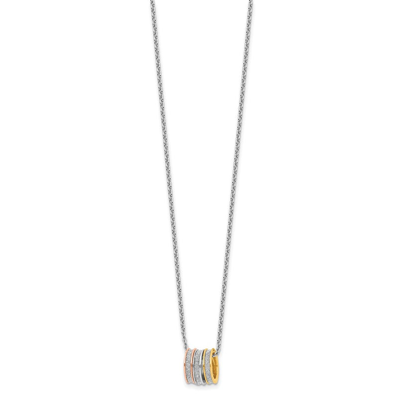 Sterling Silver Rhodium Plated Yell/rose-Tone Glitter Fabric w/2in Ext Necklace
