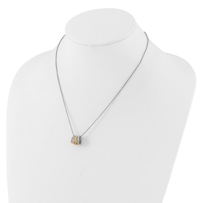 Sterling Silver Rhodium Plated Yell/rose-Tone Glitter Fabric w/2in Ext Necklace