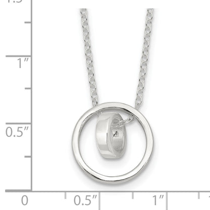 Sterling Silver E-Coating Double Circle 16in w/2in Ext Necklace