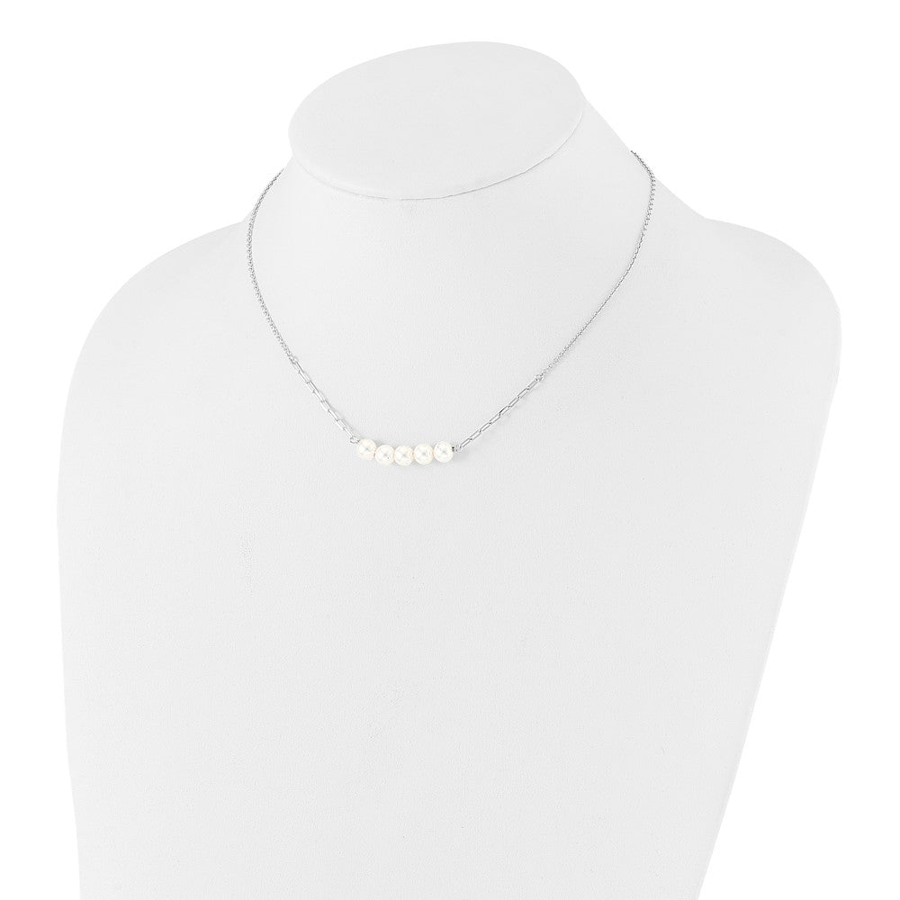 Sterling Silver Rhodium-Plated Glass Pearl 16in w/2 in Ext Necklace