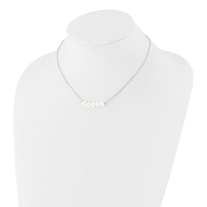 Sterling Silver Rhodium-Plated Glass Pearl 16in w/2 in Ext Necklace