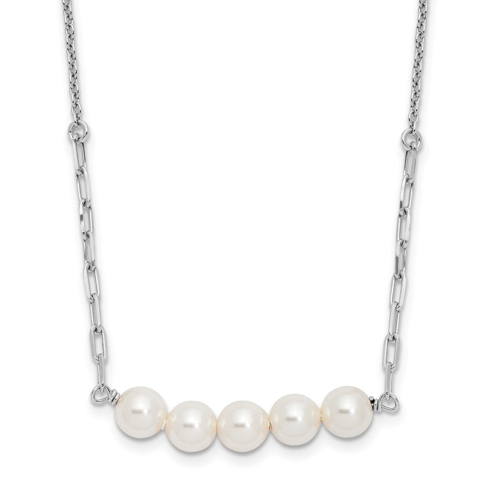 Sterling Silver Rhodium-Plated Glass Pearl 16in w/2 in Ext Necklace