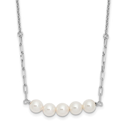 Sterling Silver Rhodium-Plated Glass Pearl 16in w/2 in Ext Necklace
