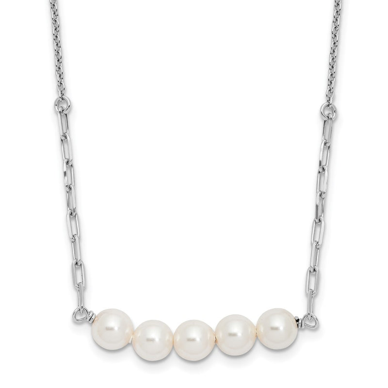 Sterling Silver Rhodium-Plated Glass Pearl 16in w/2 in Ext Necklace