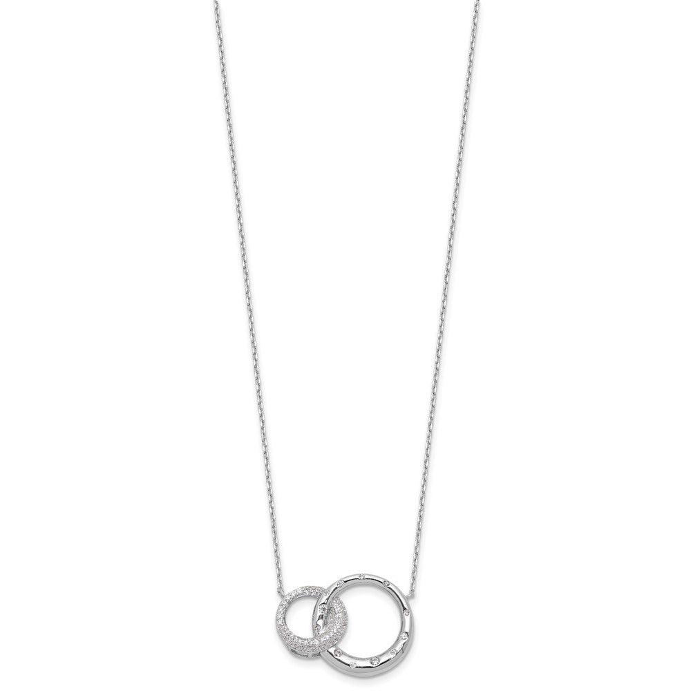 Sterling Silver Rhodium Plated CZ Interlocking Circles w/1.75in Ext Necklace