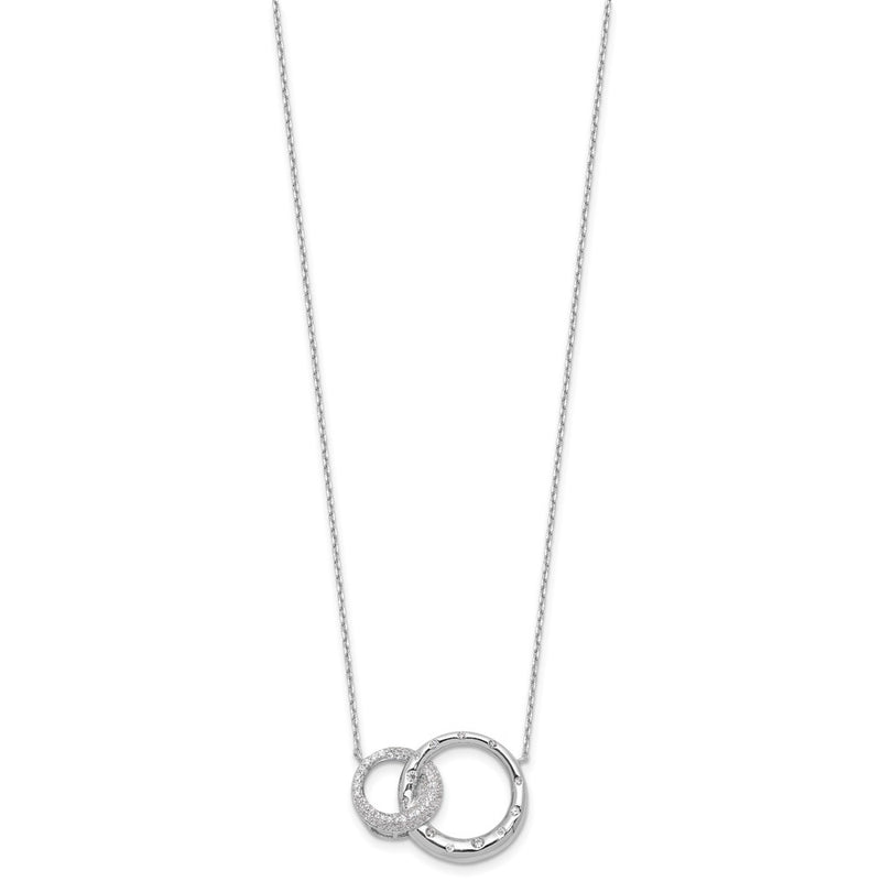 Sterling Silver Rhodium Plated CZ Interlocking Circles w/1.75in Ext Necklace