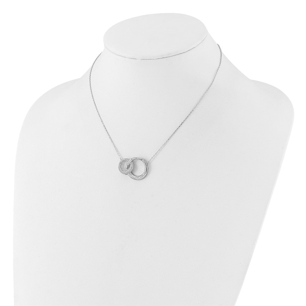 Sterling Silver Rhodium Plated CZ Interlocking Circles w/1.75in Ext Necklace