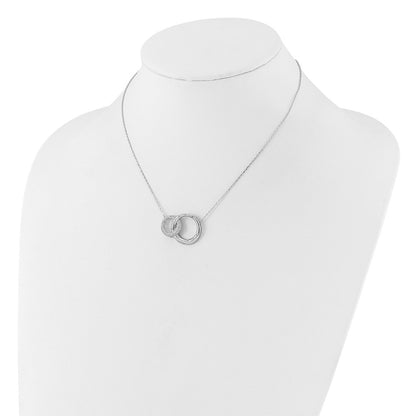 Sterling Silver Rhodium Plated CZ Interlocking Circles w/1.75in Ext Necklace