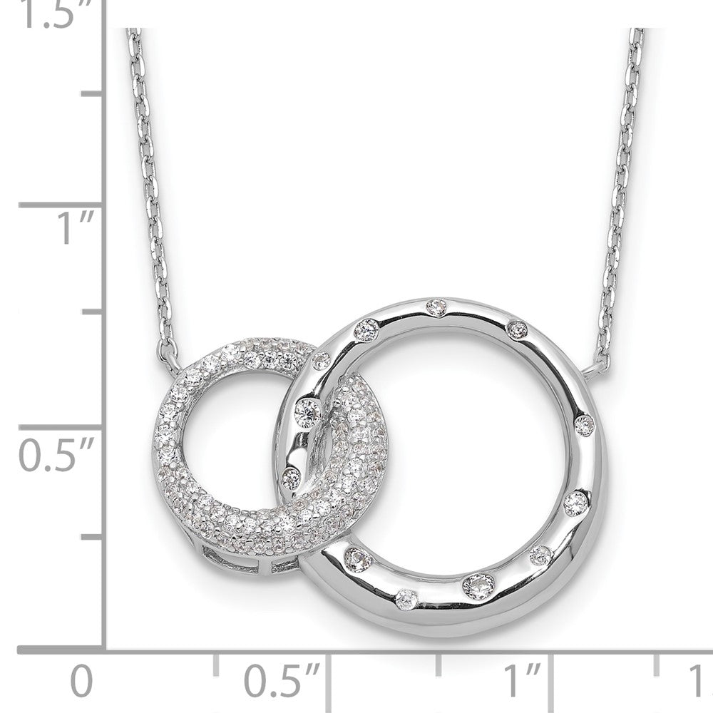 Sterling Silver Rhodium Plated CZ Interlocking Circles w/1.75in Ext Necklace