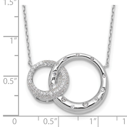 Sterling Silver Rhodium Plated CZ Interlocking Circles w/1.75in Ext Necklace