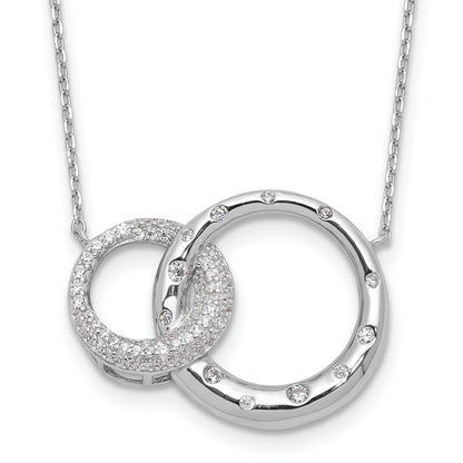 Sterling Silver Rhodium Plated CZ Interlocking Circles w/1.75in Ext Necklace