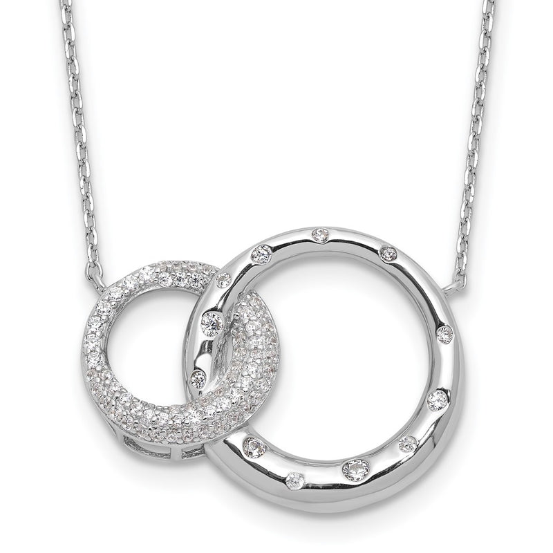 Sterling Silver Rhodium Plated CZ Interlocking Circles w/1.75in Ext Necklace