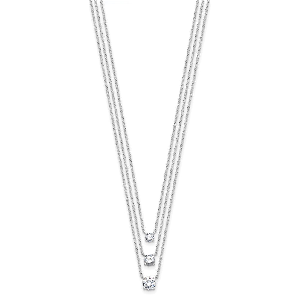 Sterling Silver Rhodium-Plated CZ 3-Strand 14.5in w/2in Ext Necklace
