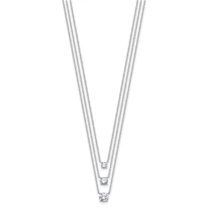 Sterling Silver Rhodium-Plated CZ 3-Strand 14.5in w/2in Ext Necklace