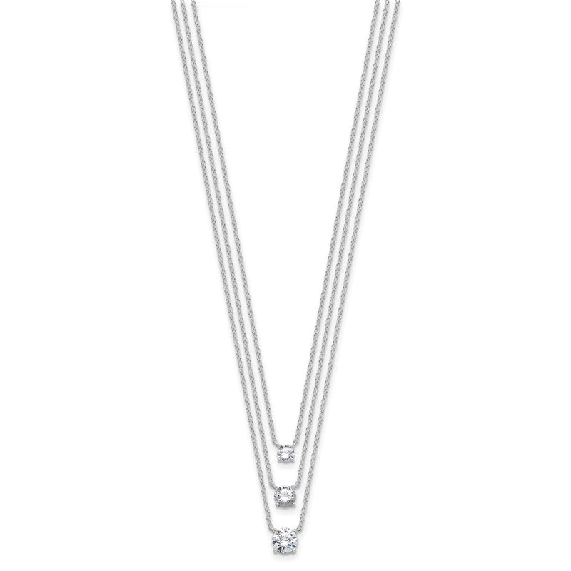 Sterling Silver Rhodium-Plated CZ 3-Strand 14.5in w/2in Ext Necklace