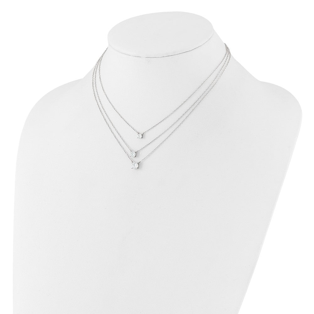 Sterling Silver Rhodium-Plated CZ 3-Strand 14.5in w/2in Ext Necklace