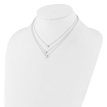 Sterling Silver Rhodium-Plated CZ 3-Strand 14.5in w/2in Ext Necklace
