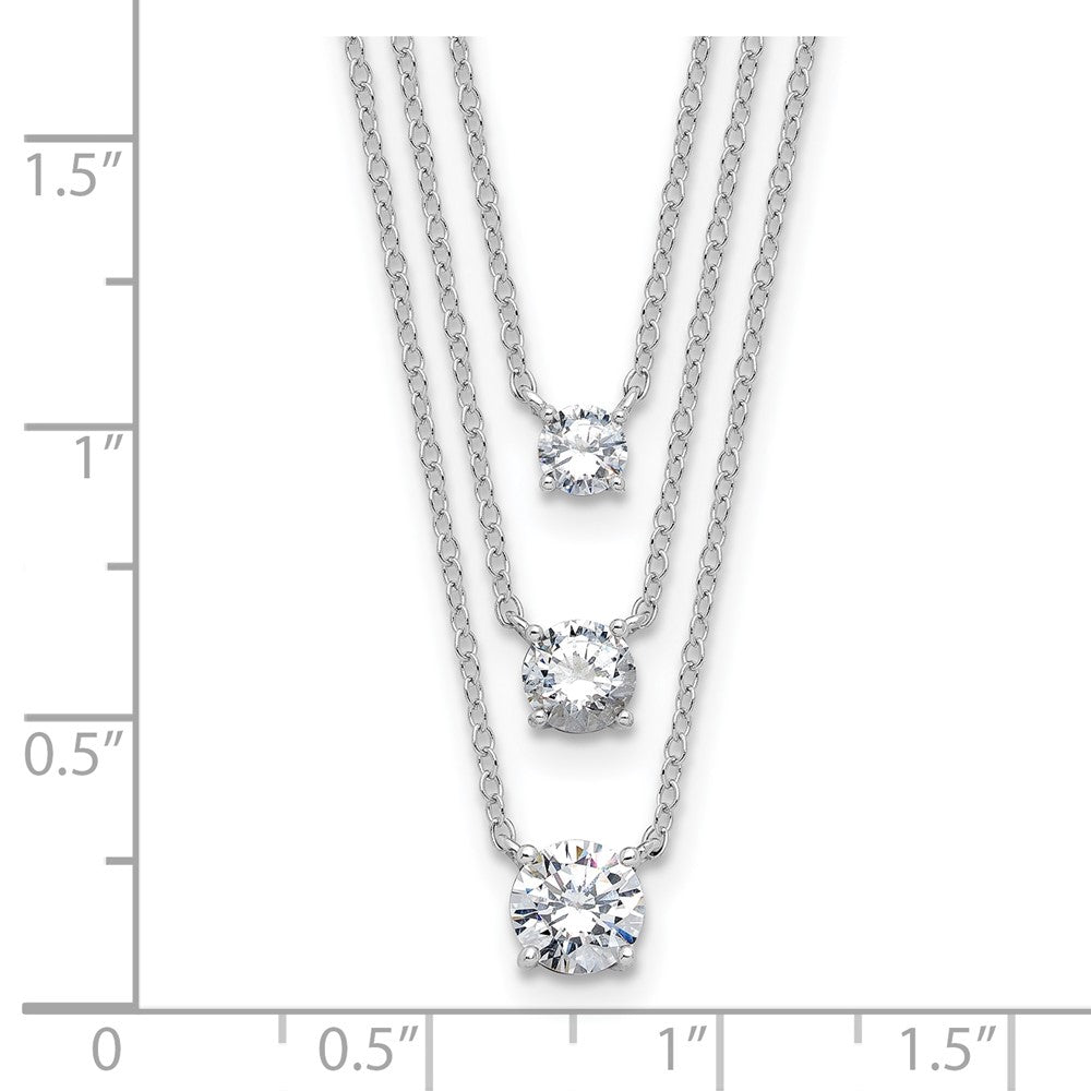 Sterling Silver Rhodium-Plated CZ 3-Strand 14.5in w/2in Ext Necklace