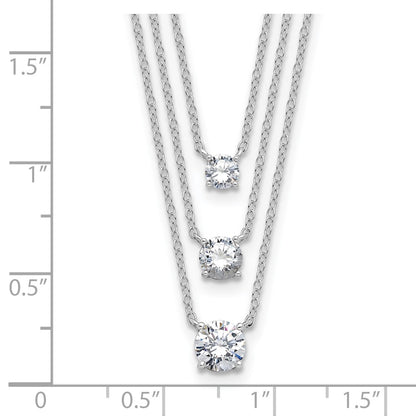 Sterling Silver Rhodium-Plated CZ 3-Strand 14.5in w/2in Ext Necklace