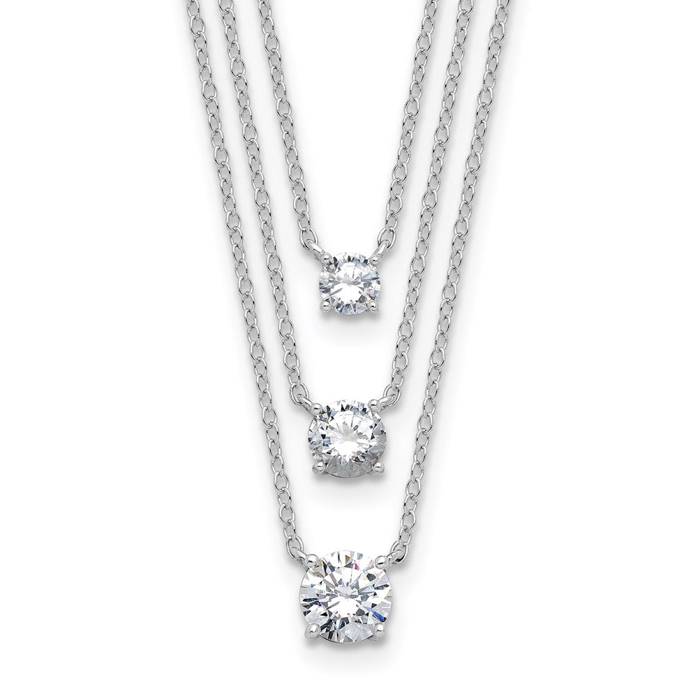Sterling Silver Rhodium-Plated CZ 3-Strand 14.5in w/2in Ext Necklace