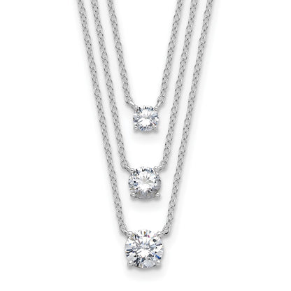 Sterling Silver Rhodium-Plated CZ 3-Strand 14.5in w/2in Ext Necklace