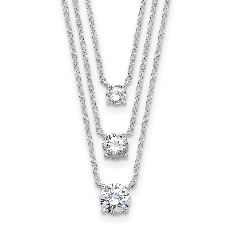 Sterling Silver Rhodium-Plated CZ 3-Strand 14.5in w/2in Ext Necklace
