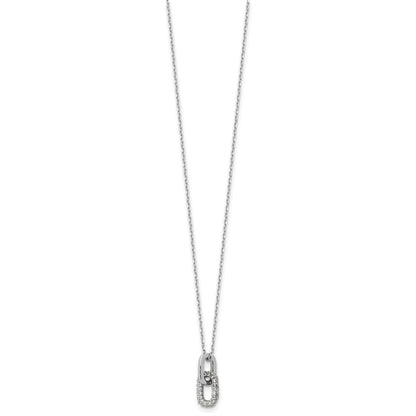Sterling Silver Rhodium-Plated with Micro Pave CZ 16in w/2in Ext Necklace